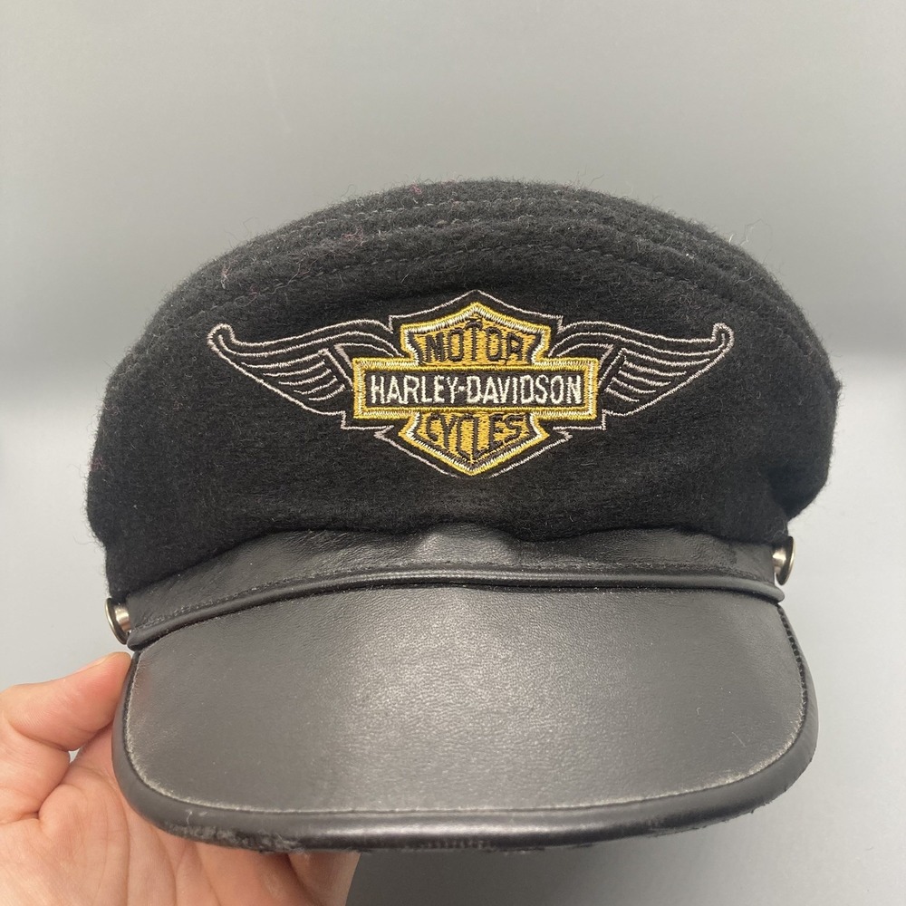 Vintage Harley Davidson Leather Captain Hat Black Size small